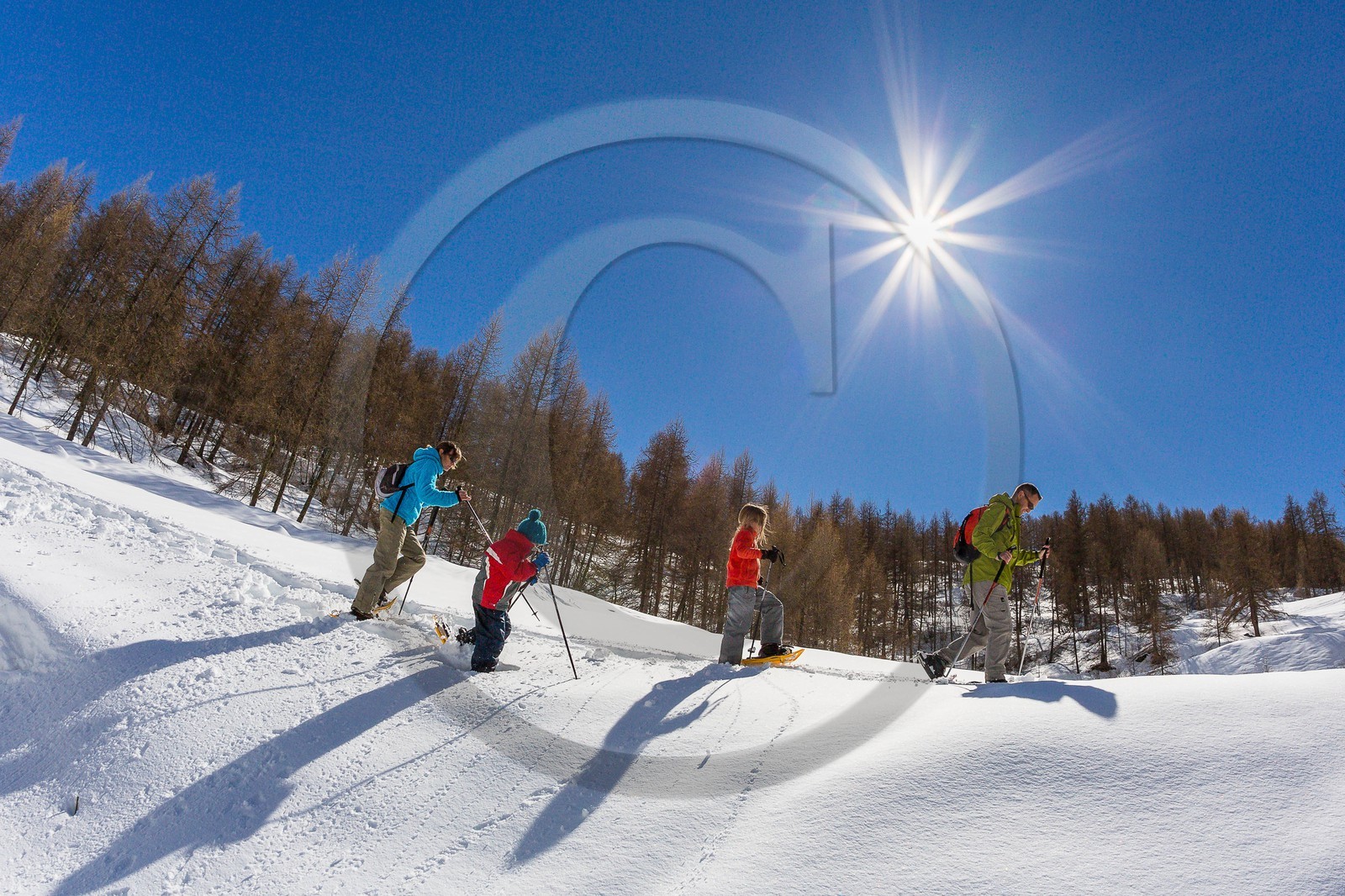 Crévoux, randonnée famille en raquettes à neige
